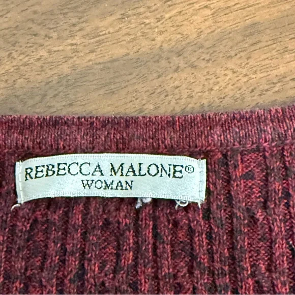 Rebecca Malone Woman Burgundy Ribbed Knit Henley Sweater 3/4 Sleeve Cozy - Picture 5 of 7